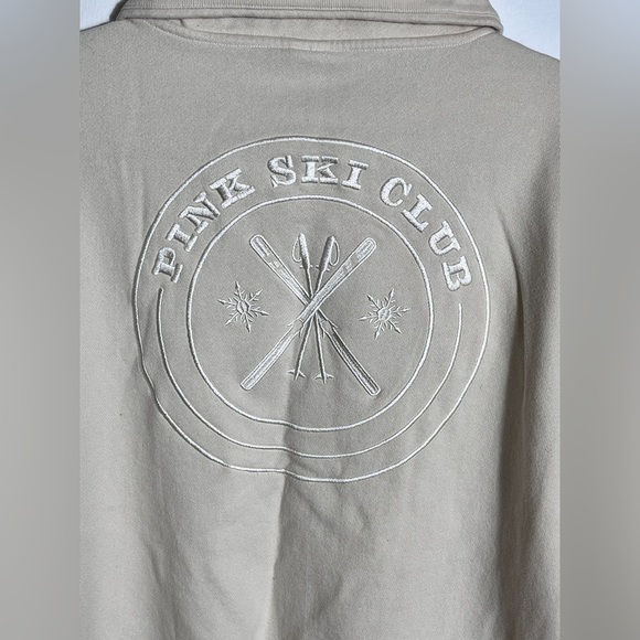 PINK Victoria Secret Cream White Sweater 1/4 zip Logo on Back XL - Picture 5 of 11